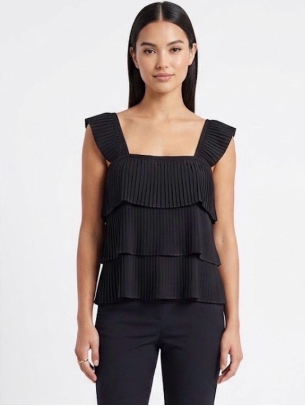 J. Crew Black Pleated Square-Neck Tank